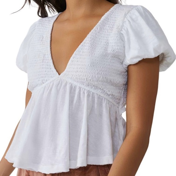 Free People Smocked Open Back Peplum Cotton Top - Picture 1 of 4